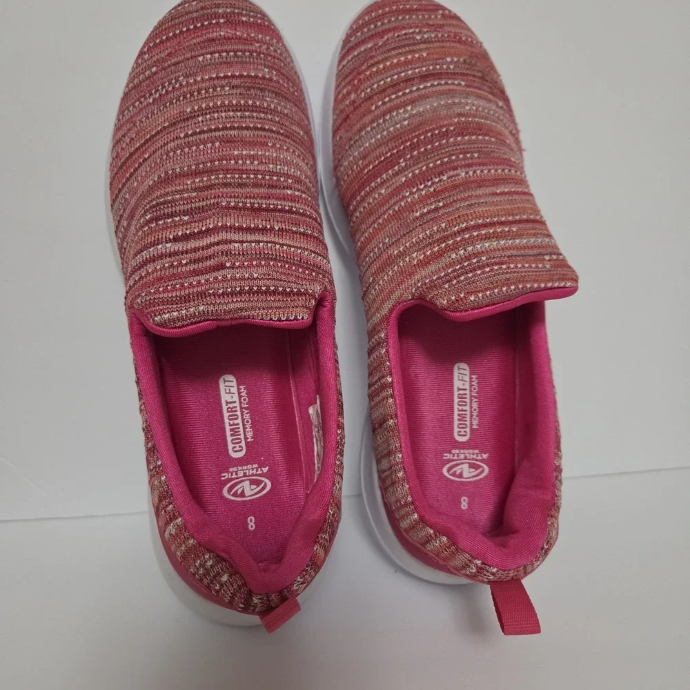 Athletic Works Comfort Fit Memory Foam Women's Slip-On Knit Sneakers Pink Size 8